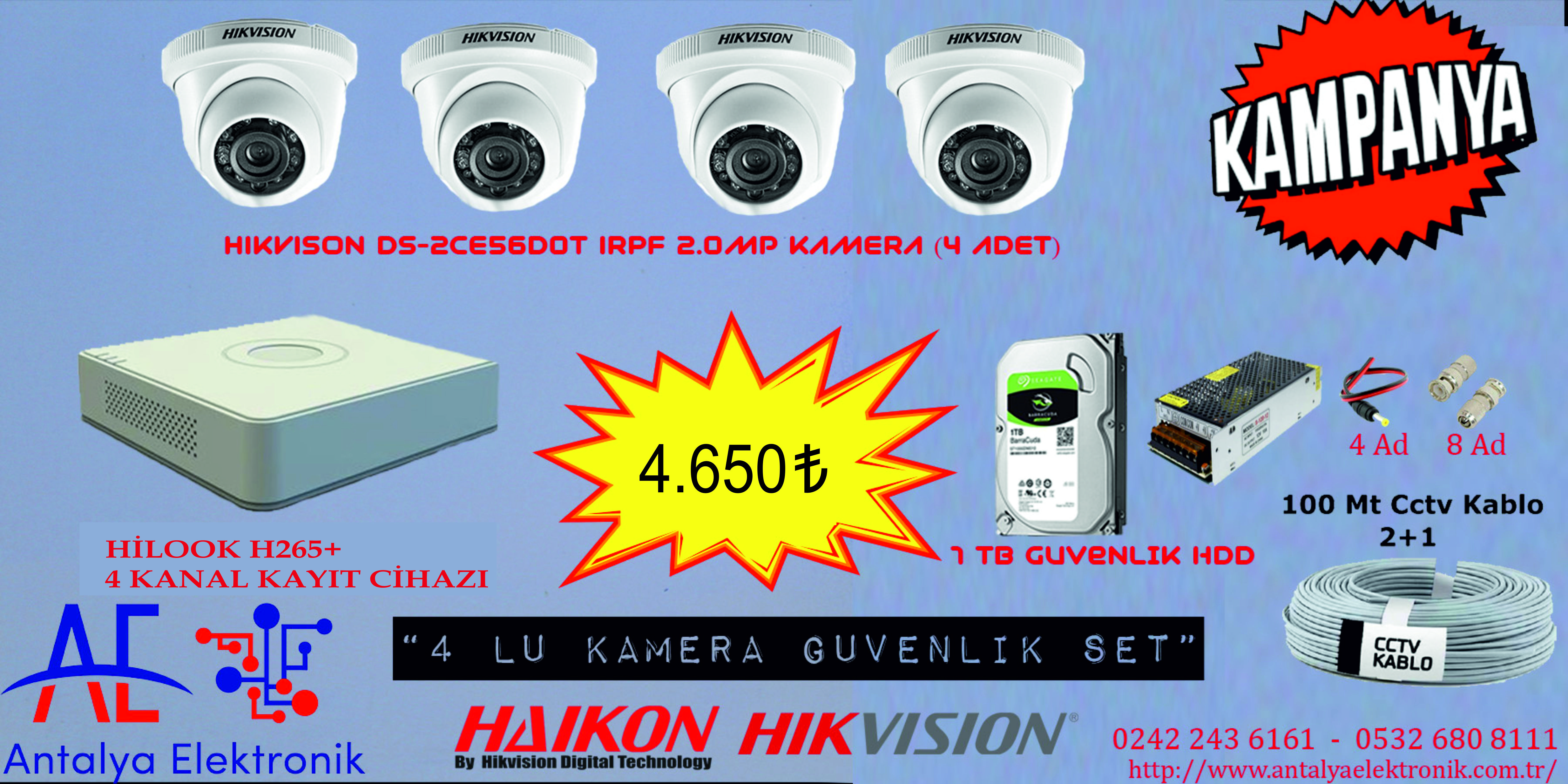  4 Lü Dome Güvenlik Kamera Paketi